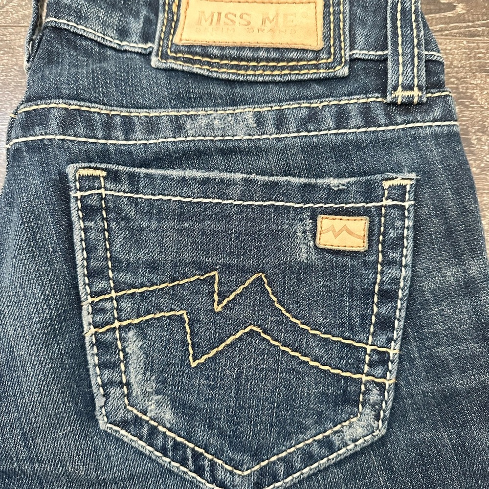 Miss Me Dark Blue Denim Jeans with Tan Stitching